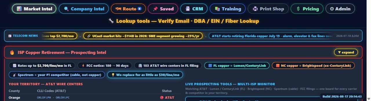 Market intelligence with live telecom news and prospecting signals