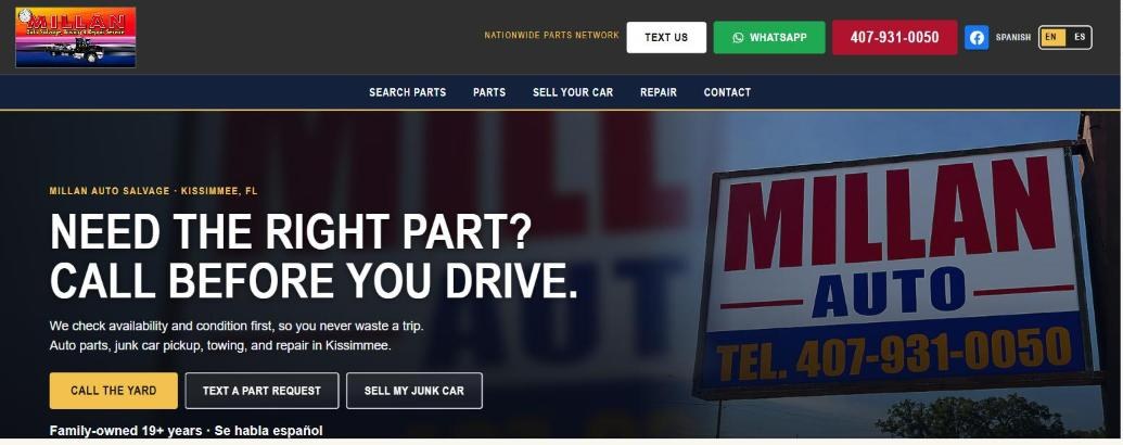 Millan Auto Salvage website