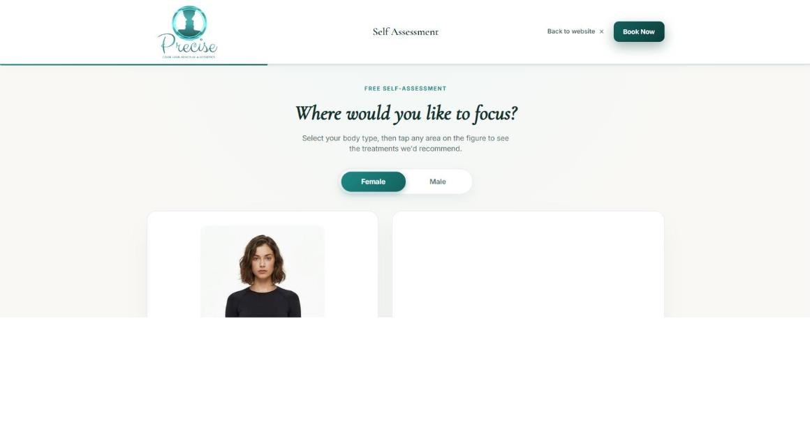 Interactive self-assessment tool — tap an area of the body to see recommended treatments